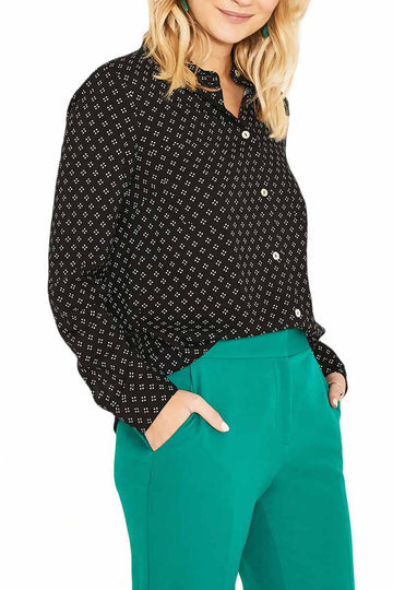 P615-1 Camasa office  neagra  cu imprimeu