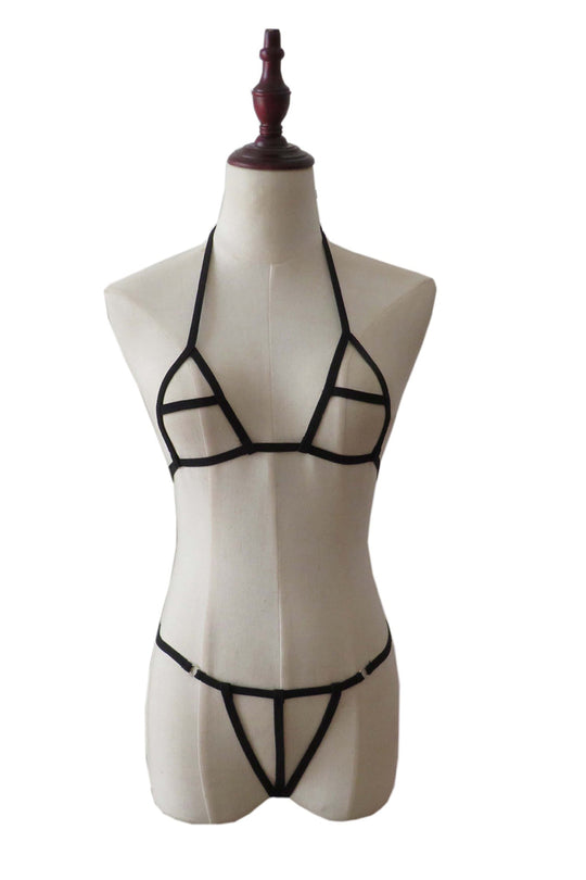 Lenjerie fetish din material elastic cu decupaje Q574-1
