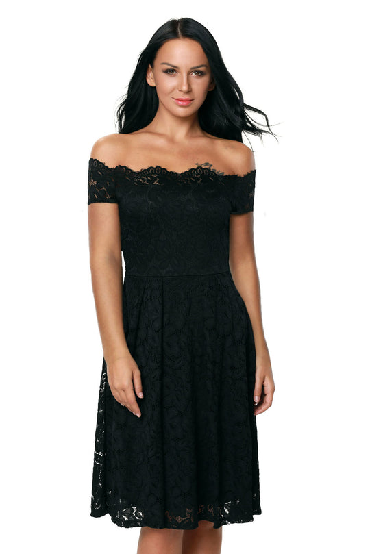 R527P-1 Rochie scurta eleganta din dantela, cu umerii goi - plus size