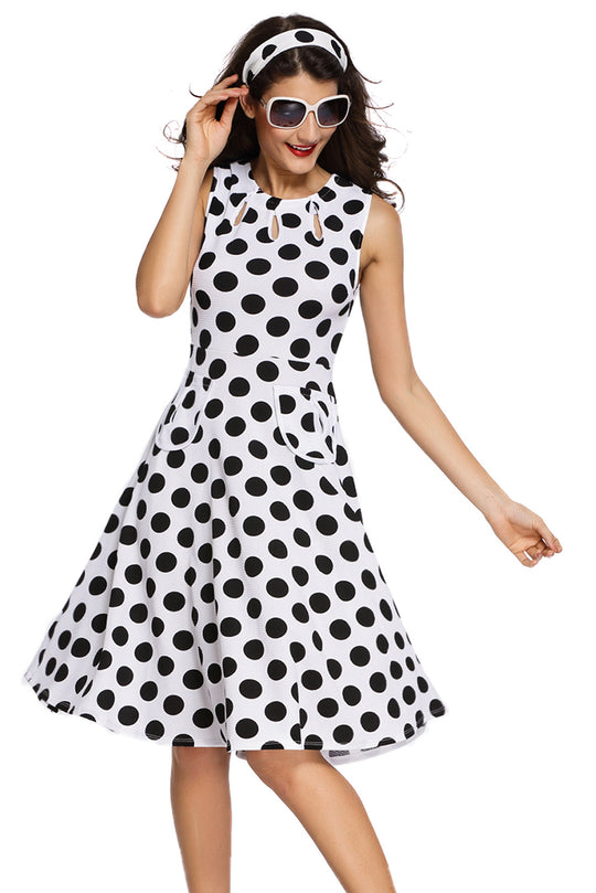 Rochie trei sferturi cu buline stil retro T482-211