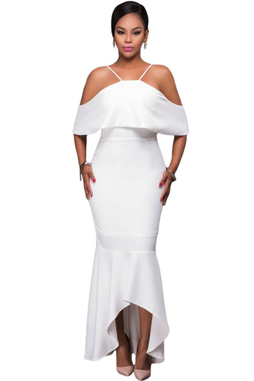 Rochie lunga de ocazie cu umerii goi si volanas U540-2