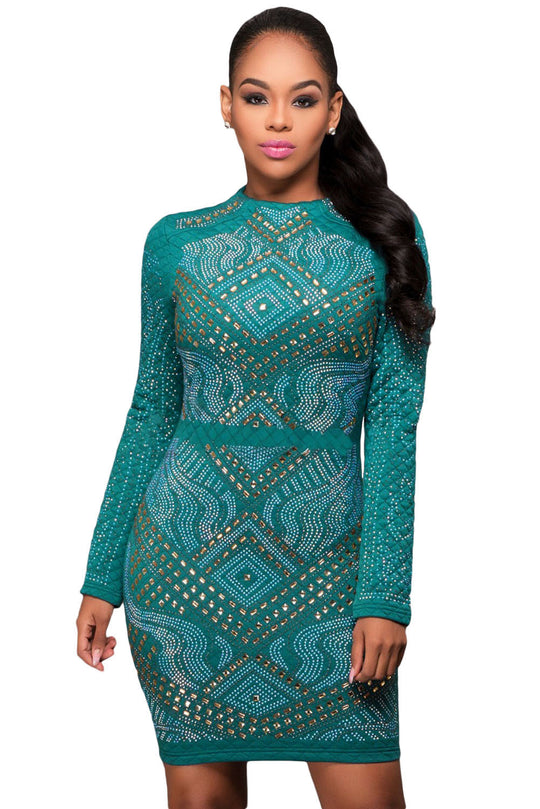 Rochie scurta accesorizata cu nituri si strasuri in fata U541-12
