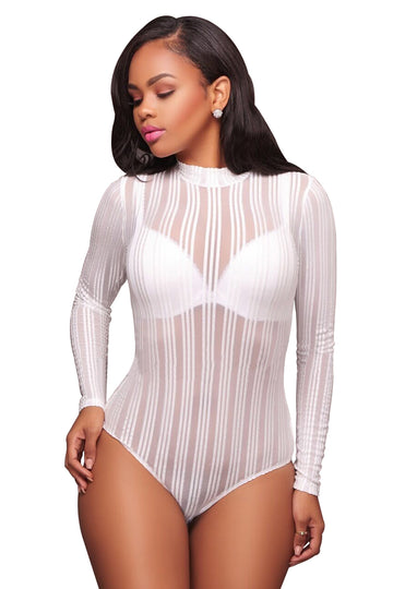 Bodysuit sexy cu maneci lungi si model din plasa cu dungi V552-2